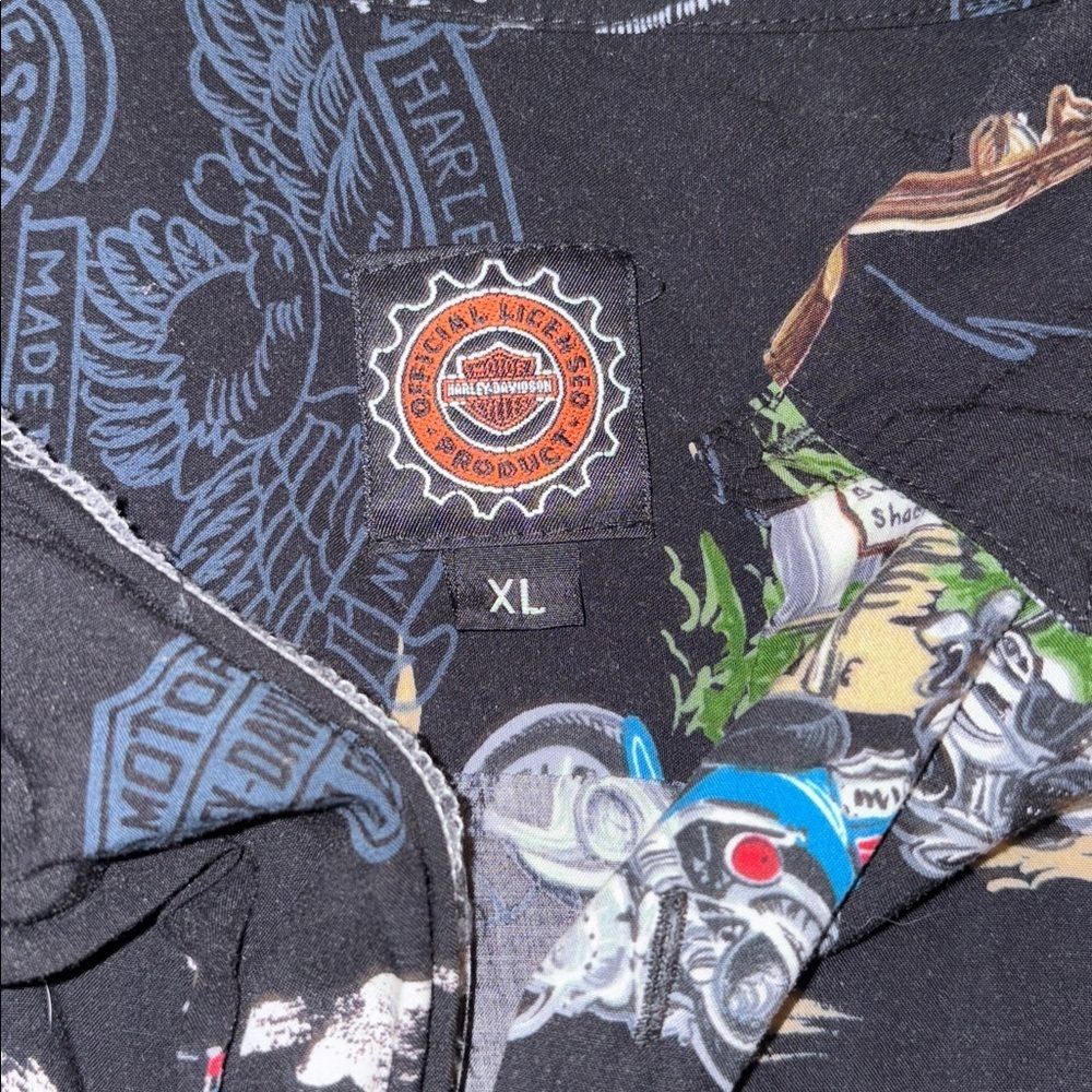Vintage Harley-Davidson Black Tropical Print Shirt XL Mens - Picture 4 of 6